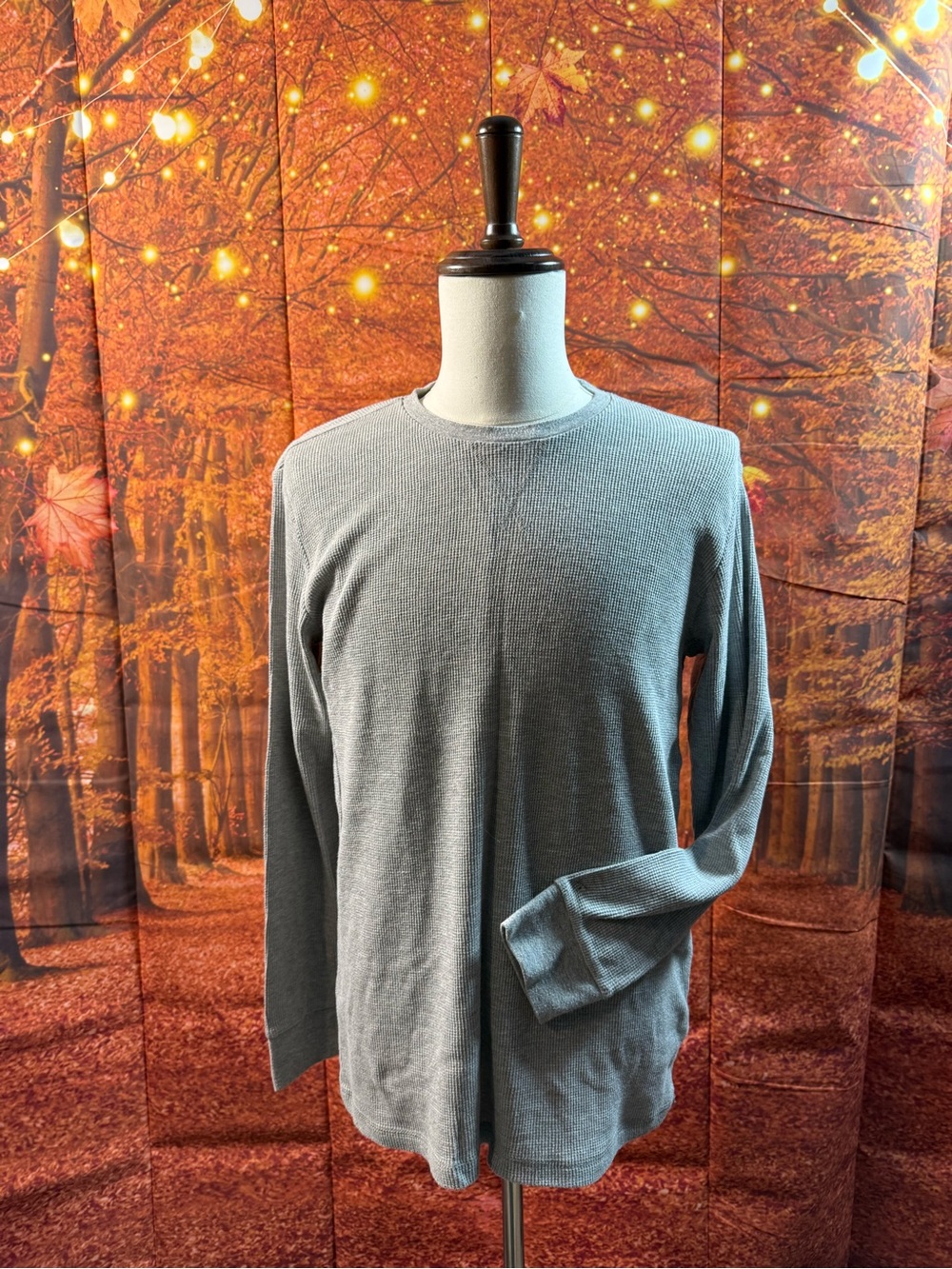 309-Jachs Men's Long-Sleeve Waffle Thermal Crewneck in Steel Blue